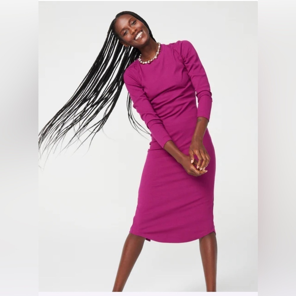 TEREZ Long Sleeve Rib Dress in Black Raspberry - Picture 2 of 9